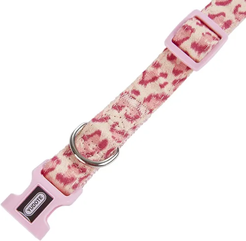 Vista 5 de Collar de perro con patrón de leopardo, nailon ajustable y cinta para perros medianos (M, leopardo rosa)