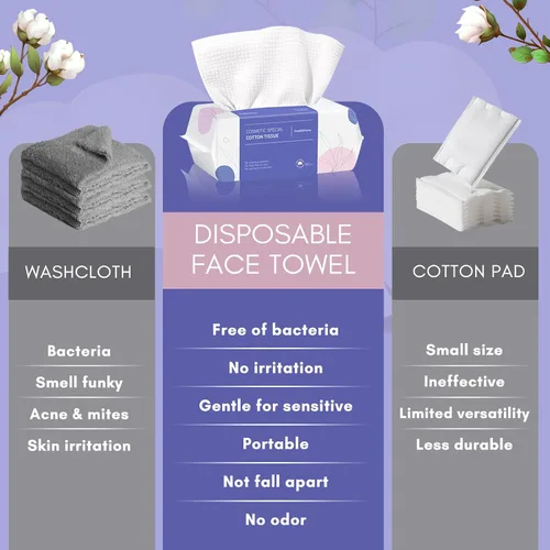 Vista 5 de PoeticEHome Toalla facial desechable Gruesa y absorbente Tejido facial limpio biodegradable Toallitas secas de algodón para limpieza facial