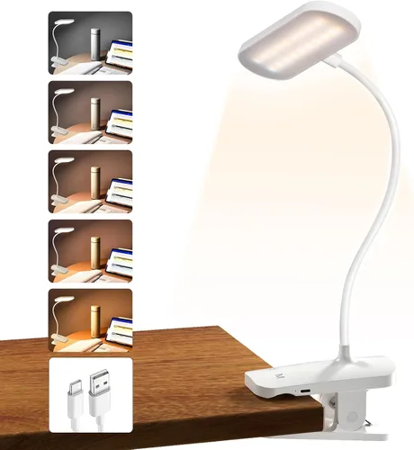 Vista 9 de Lámpara de escritorio LED recargable, luz de lectura con clip para cabecero