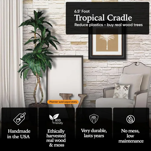 Vista 3 de Cypress & Alabaster Árbol artificial de cuna tropical de 6.5 pies hecho a mano con troncos de madera real de origen ético, hipoalergénico, 6.5 pies