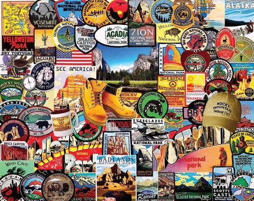 Vista 2 de White Mountain Puzzles Insignias del Parque Nacional, rompecabezas de 1000 piezas