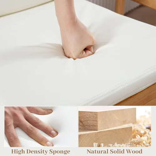 Vista 3 de ROCITY - Juego de 2 sillas de comedor, marco de madera natural con cojines extraíbles Cuero sintético blanco, cómodo acolchado de espuma, madera