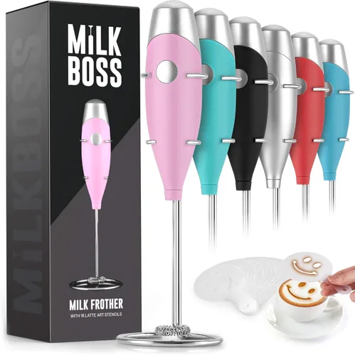 Vista 13 de Milk Boss Espumador de leche para café, juego completo de regalo de café con soporte ultra mejorado, fabricante de espuma de mano, mezclador