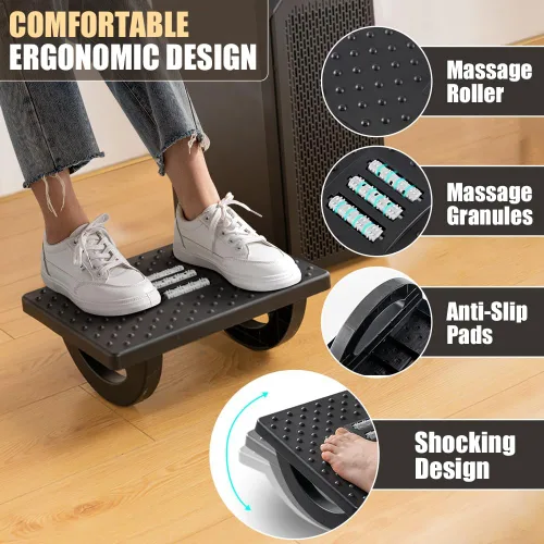 Vista 3 de CasaZenith Reposapiés para debajo del escritorio en el trabajo - Taburetes ergonómicos para debajo del escritorio de oficina - Reposapiés oscilante