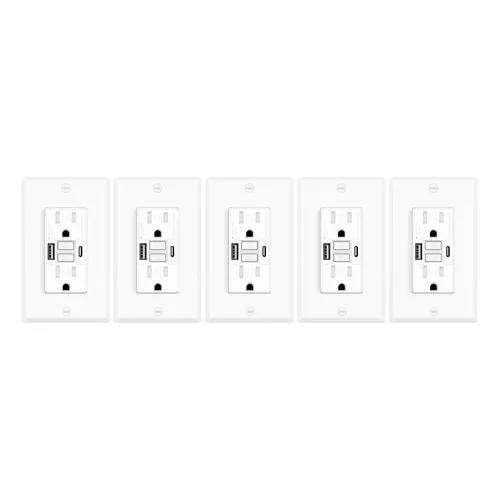 Vista 20 de Greencycle Toma GFCI de 15 amperios con puertos USB C y USB A, 1 unidad de toma eléctrica GFCI de prueba automática con USB, con indicador LED