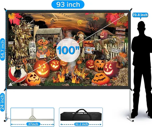 Vista 3 de Pantalla de Proyector para Interiores, JWSIT Pantalla de Cine para Exteriores de 100 pulgadas - PVC Mejorado de 3 Capas 16:9 Pantalla de Proyector