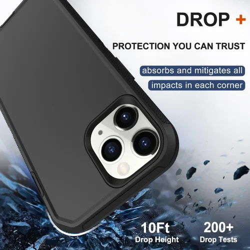 Vista 4 de Funda para iPhone 11 Pro Max con funda de clip para cinturón, 2 protectores de pantalla, protección contra caídas de grado militar, cuerpo completo