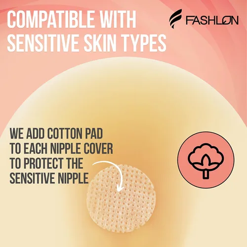 Vista 8 de FASHLON Paquete de cinta adhesiva para tetas de 2 rollos (café oscuro) y 2 pares de cubiertas de silicona para pezones (beige)