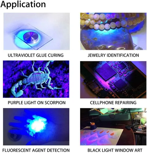 Vista 6 de Luz negra LED de 3 W, 395 NM, cuello de cisne flexible, luz negra UV para detección de satén, lámpara para póster de luz negra, fiesta de luz negra