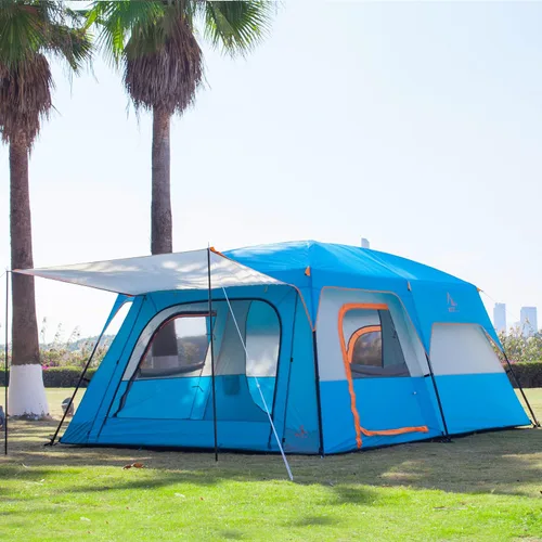 Vista 2 de KTT Extra Large Tent 10-12-14 Person(Style-B),Family Cabin Tents,2 Rooms,3 Doors and 3 Windows with Mesh,Straight Wall,Waterproof,Double Layer,Big