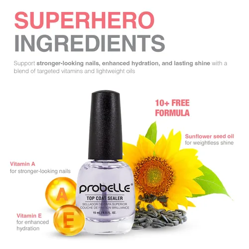 Vista 2 de Probelle Sellador de capa superior, capa superior de esmalte de uñas de secado rápido, acabado de uñas brillante de alto brillo