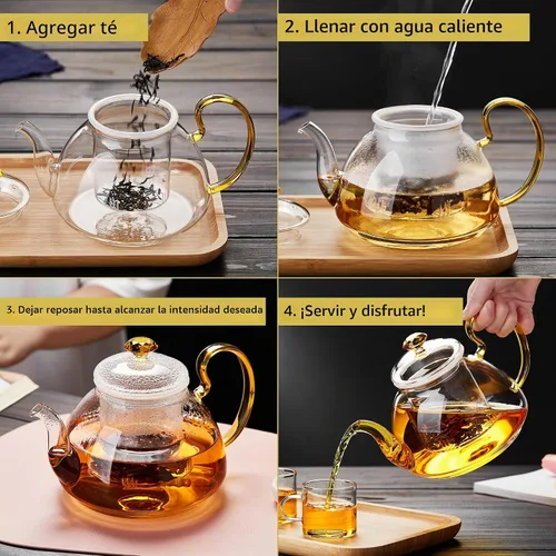 Vista 7 de Tetera de vidrio de gran capacidad con infusor extraíble, apta para estufa, vidrio de borosilicato grueso resistente al calor, 46 onzas líquidas