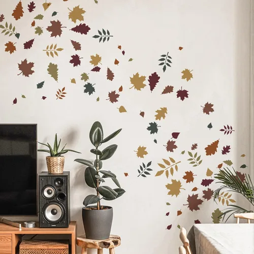 Vista 3 de NAKLEO Plantilla de pintura para manualidades A3 de 11.8 x 16.5 pulgadas, patrón de naturaleza de hojas de otoño, plantilla de dibujo de plástico