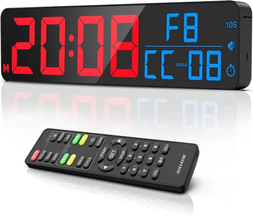 Vista 8 de Reloj de pared con pantalla LED grande de 15" para gimnasio Entrenamiento de intervalos en el gimnasio Cuenta regresiva y progresiva
