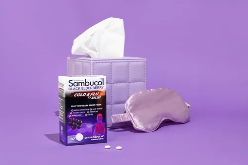 Vista 8 de Tabletas para el alivio del resfriado y de la gripa Sambucol Black Elderberry, 30 tabletas (2 paquetes) Homeopathic Black Elderberry Cold