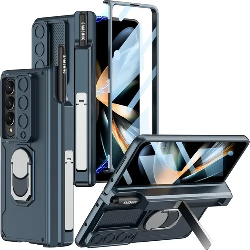 Vista 9 de Wefor Funda para Samsung Galaxy Z Fold 4 con soporte para S Pen (protección de bisagra), soporte magnético de anillo de 360°, cubierta de cámara