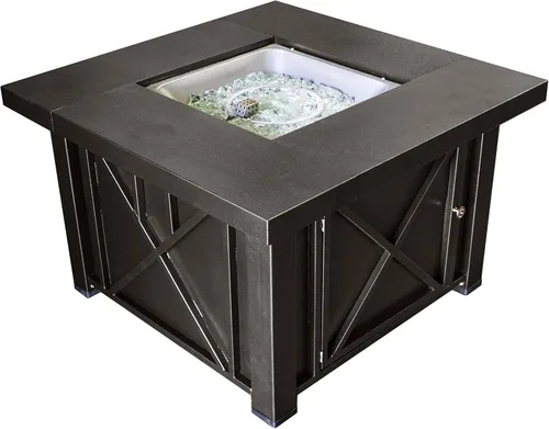 Vista 5 de Hiland GSF-DGH Fogata cuadrada de propano con tapa, 40,000 BTU, bronce decorativo