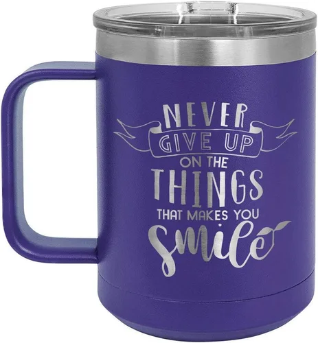 Vista 16 de Nunca renuncies a las cosas que hacen sonreír, taza de café negra de 15 oz con tapa superior deslizante, taza de café de viaje aislada, regalo