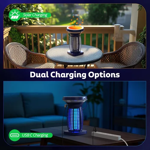 Vista 3 de OnBeam Solar Bug Zapper Outdoor, 4200V Electric Mosquito Killer for Patio Azul profundo