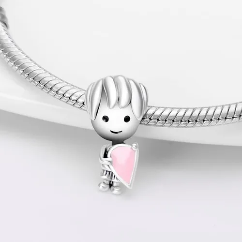 Vista 5 de LongLuck Amante romántico, doble dije para pulsera Pandora, dije de plata de ley 925 para mujer, pulsera y collar, joyería de bricolaje