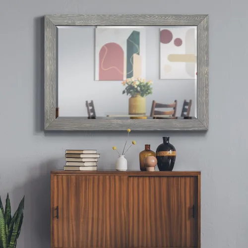 Vista 2 de Wexford Home Espejo rústico gris, espejo de pared rectangular con marco de madera desgastada para decoración del hogar, se puede colgar