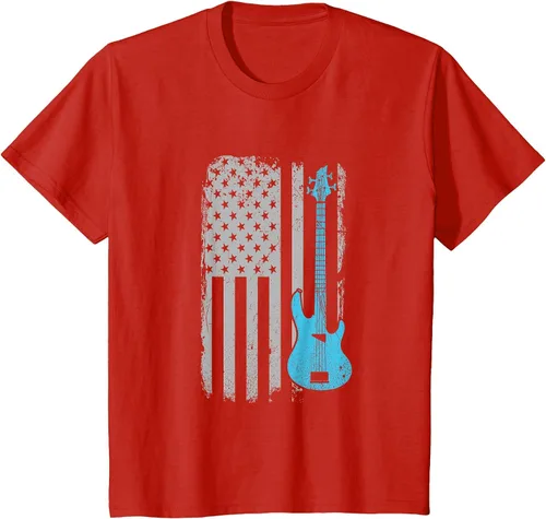 Vista 78 de Electric Bass Guitar Player American Flag Musician T-Shirt Asphalt Grey