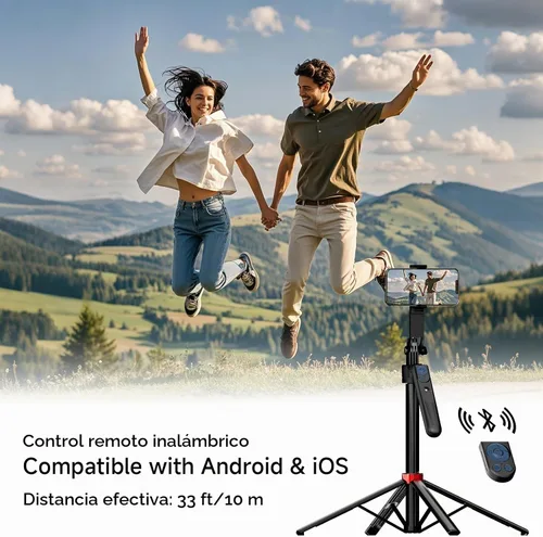 Vista 3 de Trípode de seguimiento automático de cara de 70 pulgadas para iPhone, rotación 360 de viaje, soporte para selfie con control remoto, control