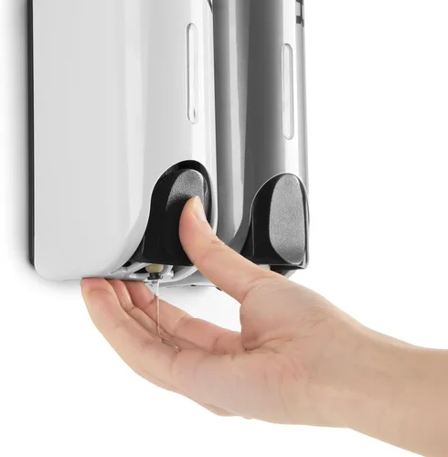Vista 6 de Draco - 1120-3R Duo - Dispensadores de ducha de jabón para montar en la pared con 2 botellas recargables de 11.8 fl oz, blanco/plateado Duo