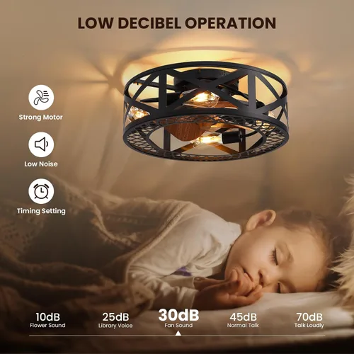 Vista 5 de Ventiladores de techo enjaulados de 20 pulgadas con luces, moderno ventilador de techo regulable con control remoto de luces, ventilador de techo