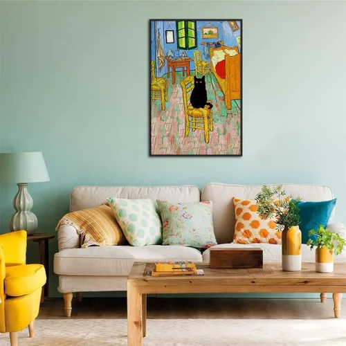 Vista 4 de XMJJQQ Lienzo enmarcado negro de Vincent Van Gogh, arte para pared, impresiones famosas, pintura para dormitorio en Arles, divertido póster estético