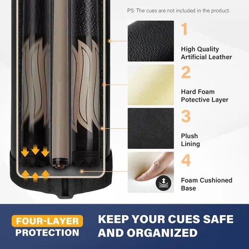 Vista 2 de Trymaker Estuche para Taco de Billar, Estuche para Taco de Billar 2x2 (No para 3/4) – Bolsa Rígida de Billar para 2 Tacos, Accesorios de Billar