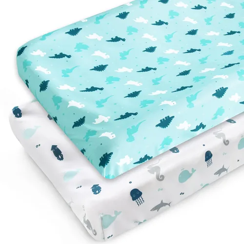 Vista 16 de Sábana de cuna, paquete de 2 sábanas de cuna, sábanas de cuna ultra suaves para bebés niños o niñas, ajuste universal para cuna rectangular