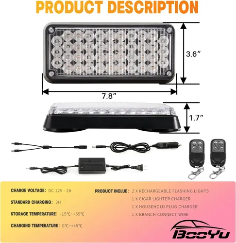 Vista 6 de Luz estroboscópica intermitente magnética ámbar/verde, controlador W, luces LED de seguridad recargables a pilas, barra de luz de advertencia de 2