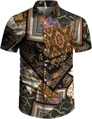 Vista 3 de RPOVIG Conjunto de 2 piezas con sombrero de pescador para hombre camisa a juego pantalones cortos hawaianos para festivales florales