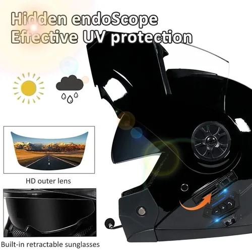 Vista 3 de Casco Modular de Motocicleta Bluetooth Aprobado DOT/ECE de Cara Completa Abatible Anti-Empañamiento Doble Visera Casco con Altavoz Dual Incorporado