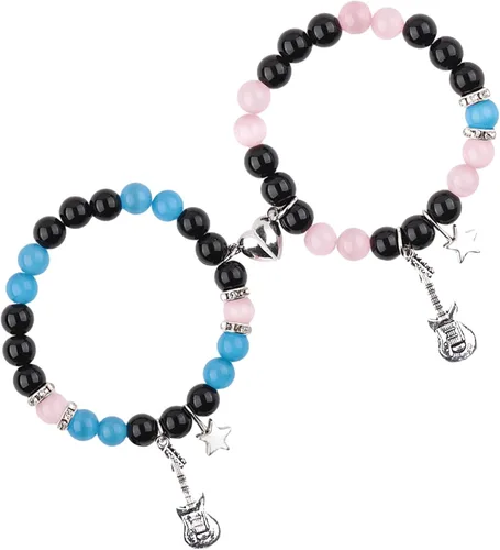 Vista 8 de 2 pulseras magnéticas para parejas, piedra natural negra mate, cristal para votos de amor eterno, juego de pulseras de cuentas de piedra de energía