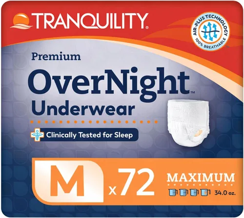 Vista 14 de Tranquility Premium OverNight - Ropa interior absorbente desechable, máxima protección, talla XS, 88 unidades, cintura 43-71 cm - Máxima absorción