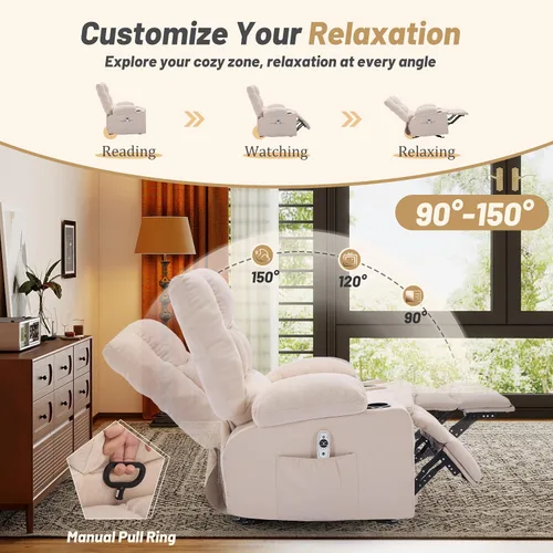 Vista 4 de Rocker - Silla reclinable con masaje y calor, silla reclinable para adultos Beige