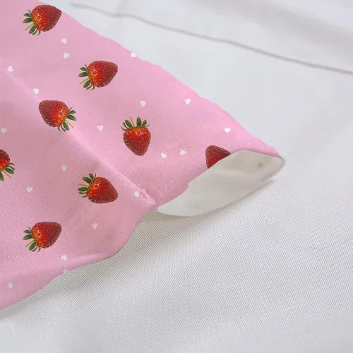 Vista 4 de Cortinas Kawaii con cenefa de fresa para sala de estar, dormitorio, niñas, lindo corazón, fresas, cortinas de cocina, cenefas color rosa, decoración