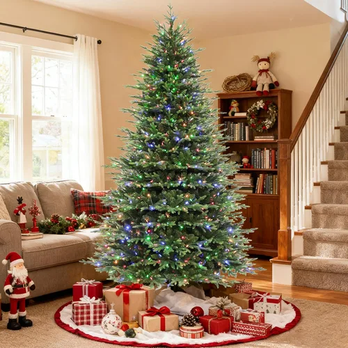 Vista 14 de Hykolity Árbol de Navidad flocado preiluminado de 7.5 pies, 450 luces LED 1592 puntas flocadas mixtas, 450 LED blanco cálido y multicolor, 10 modos