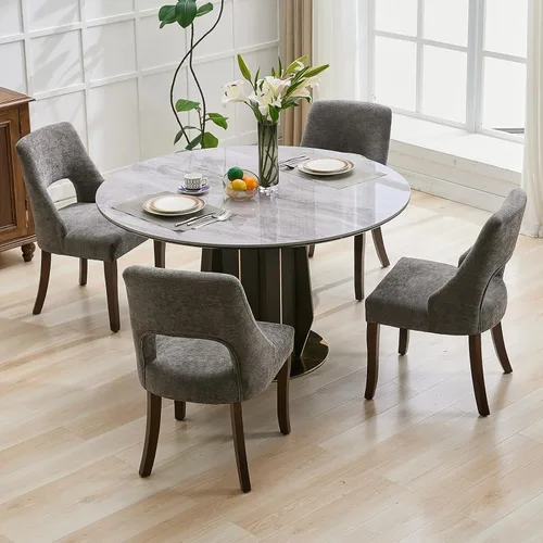 Vista 15 de UVV Juego de 2 sillas de comedor de madera, sillas de comedor modernas de mediados de siglo tapizadas en tela para cocina y comedor, silla de cena