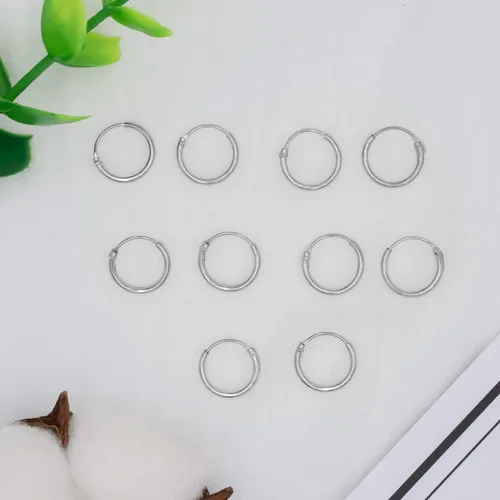 Vista 6 de Pendientes de aro redondos de plata de ley 925 de 0.394in para mujer, juego de 5 pares