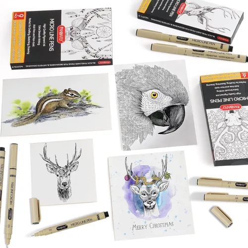 Vista 5 de PANDAFLY Black Fineliners - Bolígrafos de punta ultrafina de 6 tamaños, tinta de archivo impermeable, bolígrafo de arte negro para dibujar