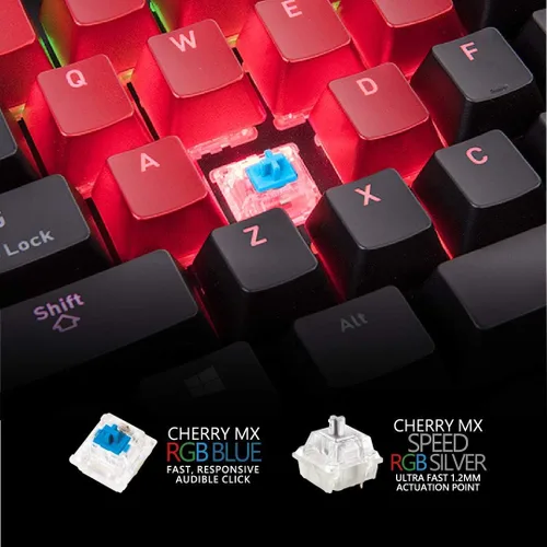 Vista 3 de Thermaltake Teclado para juegos de aluminio titanio RGB Nivel 20 Cherry MX Interruptores plateados, 16.8M Color RGB, 32 opciones de zona