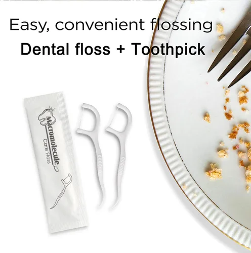 Vista 7 de Paquete de 50 cepillos de dientes desechables con pasta de dientes con 150 púas de hilo dental envueltas individualmente