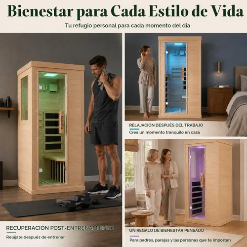 Vista 7 de Sala de sauna de infrarrojo lejano de 1350W para el hogar, sauna de madera canadiense de Hemlock de calentamiento rápido bajo EMF, luz de sauna que
