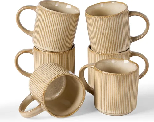 Vista 83 de famiware Juego de 4 tazas de café de 12 onzas, tazas de cerámica con asa Negro (Star-Black)