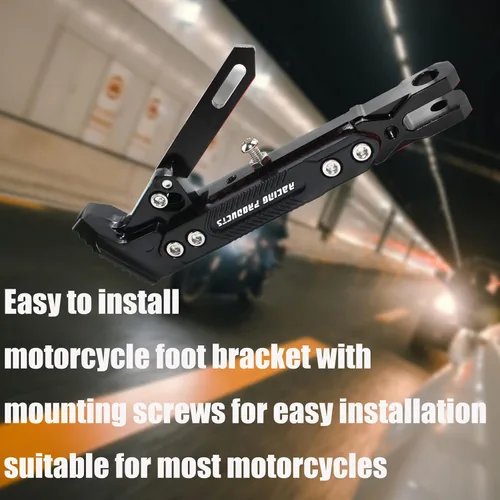 Vista 6 de Pata de cabra CNC ajustable para motocicleta, soporte de trípode universal de aluminio para motor/scooter, soporte lateral de pie modificado