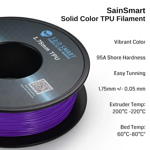 Vista 2 de SainSmart - Filamento de impresión 3D flexible de TPU, 1.75 mm, 0.8 kg, precisión dimensional +/- 0.05 mm, Kaoss Violeta