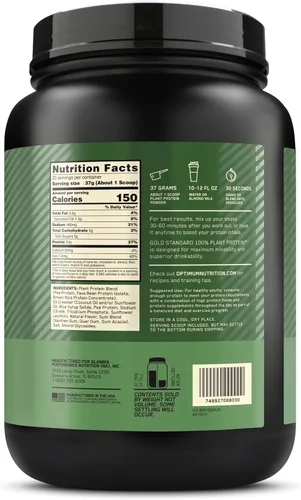 Vista 10 de Optimum Nutrition Gold Standard - Proteína en polvo 100% a base de plantas, sin gluten, proteína vegana para apoyo muscular y recuperación
